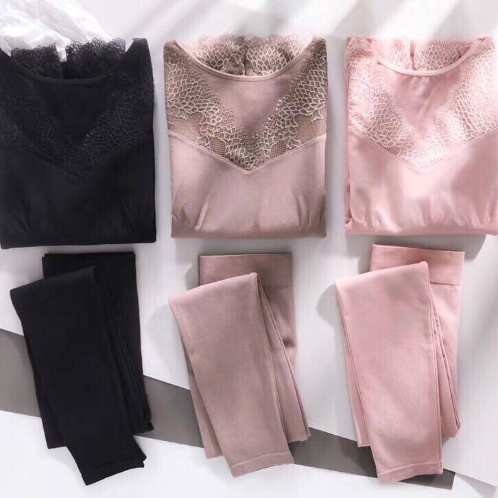 Annual Dedicate ~ No Thunder ~ Modal V Neck Lace Autumn Dress Set Heating Fiber Thermal Underwear Shape Girl