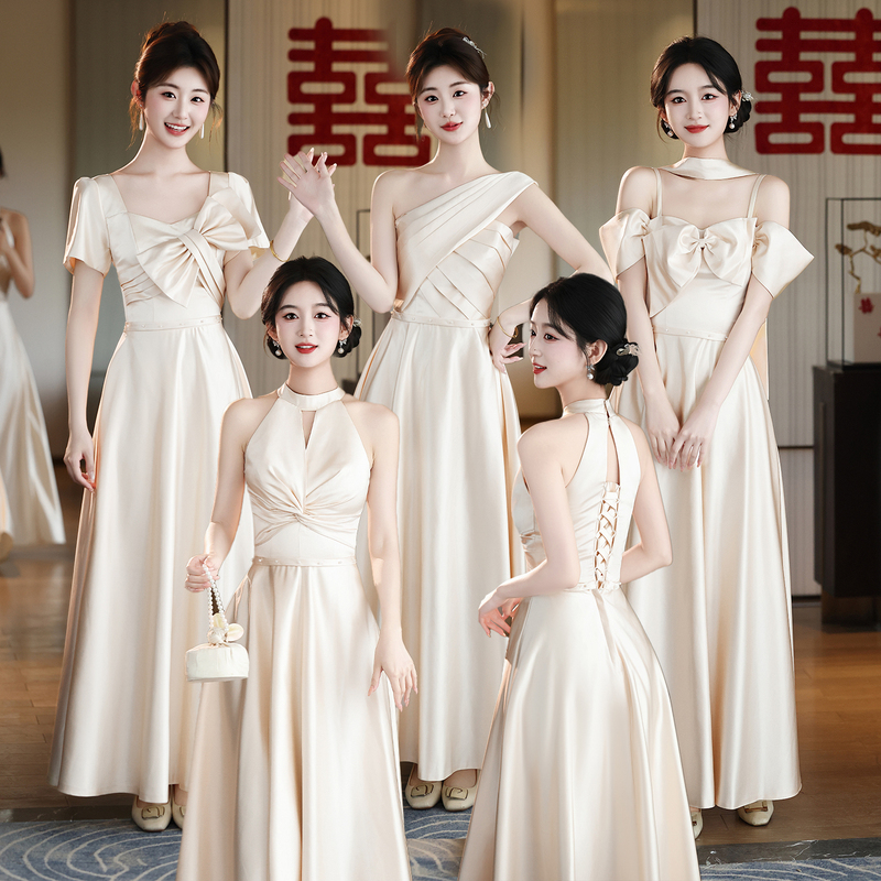 Champagne-Colored Long Bridesmaid Dresses, Summer Style, New Model 26, Wedding Sister Dresses, Morning Gowns, Short Dresses, Bridesmaid Group, Elegant and Slimming Champagne-Colored Long Bridesmaid Dresses, Summer Style, New Model 26, Wedding Sister Dresses, Morning Gowns, Short Dresses, Bridesmaid Group, Elegant and Slimming