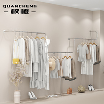 Clothing store clothes rack display stainless steel metal silver clothes rack womens clothing shelf floor-to-ceiling wall display stand