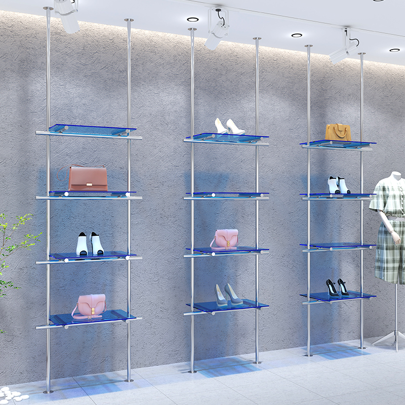 Clothing Shoe Store Shoe Rack Display Rack Wall Column Stainless Steel Straight Podcast Acrylic Display Bag shelving shelf-Taobao