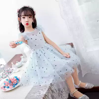Girls ' dress summer dress 2020 new Korean version of the super ocean school puffy yarn dress children's polka dot princess skirt