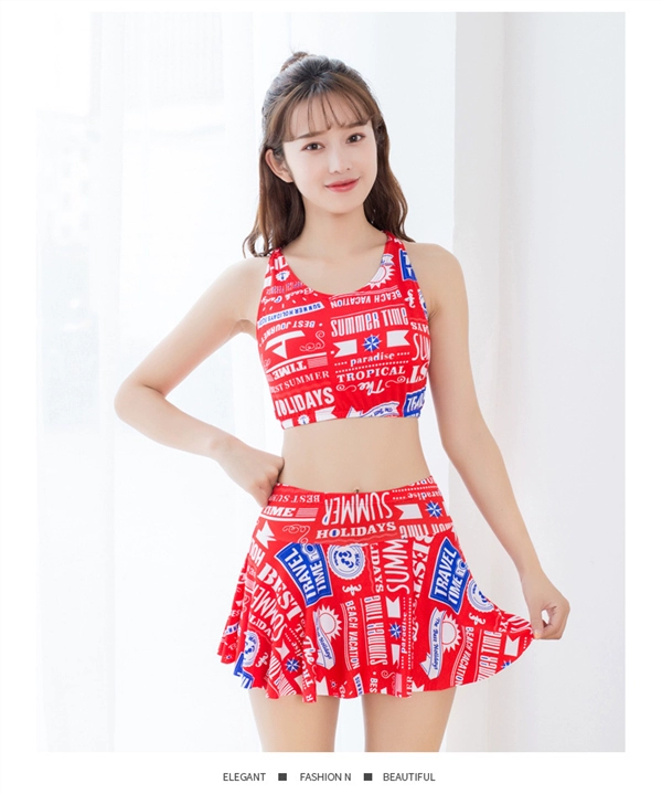 Phong cách mới bikini ba mảnh váy xẻ tà quần đùi bảo thủ áo cánh thời trang áo tắm suối nước nóng sexy nữ C3 - Bộ đồ bơi hai mảnh