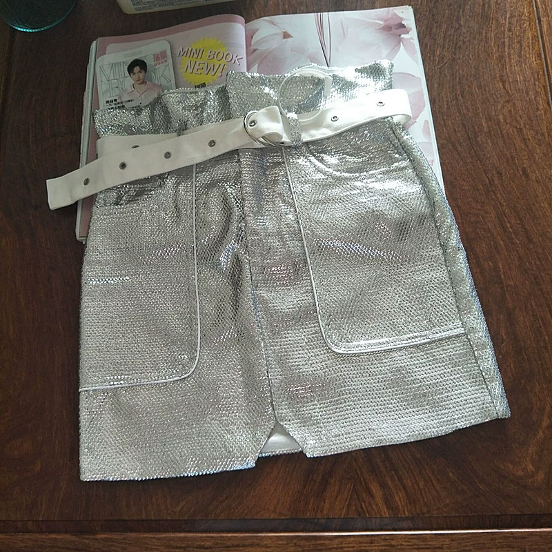 Bạc sequin túi hông váy nửa chiều dài nữ váy túi mùa hè cao eo Hồng Kông hương vị retro phiên bản Hàn Quốc mỏng và hoang dã váy ngắn - Váy