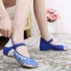 Giải phóng mặt bằng phong cách quốc gia Hanfu phù hợp với giày của phụ nữ cũ Giày vải Bắc Kinh màu xanh và trắng sứ thêu giày đế xuồng giày thấp - Giày cắt thấp