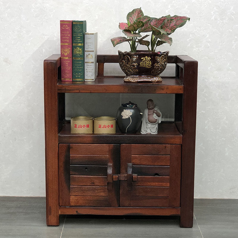 Old ship wooden tea cabinet rack new Chinese-style solid wood small tea cabinet tea table tea table side cabinet side cabinet tea storage cabinet