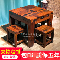 Old Boat Wood Eight Immortals Table solid wood square table Small family Type Quad table Ming and Qing antique New Chinese style Home Dining Table