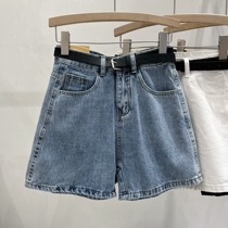 Ocean Gas Denim Shorts Women 2022 New Broadlegs A Character Summer High Waist Loose with Strap Covered Meat Straight pants