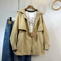 Waist - hooded windshirt girl 2023 Spring and Autumn new design sense small thin and middle - sized small coat