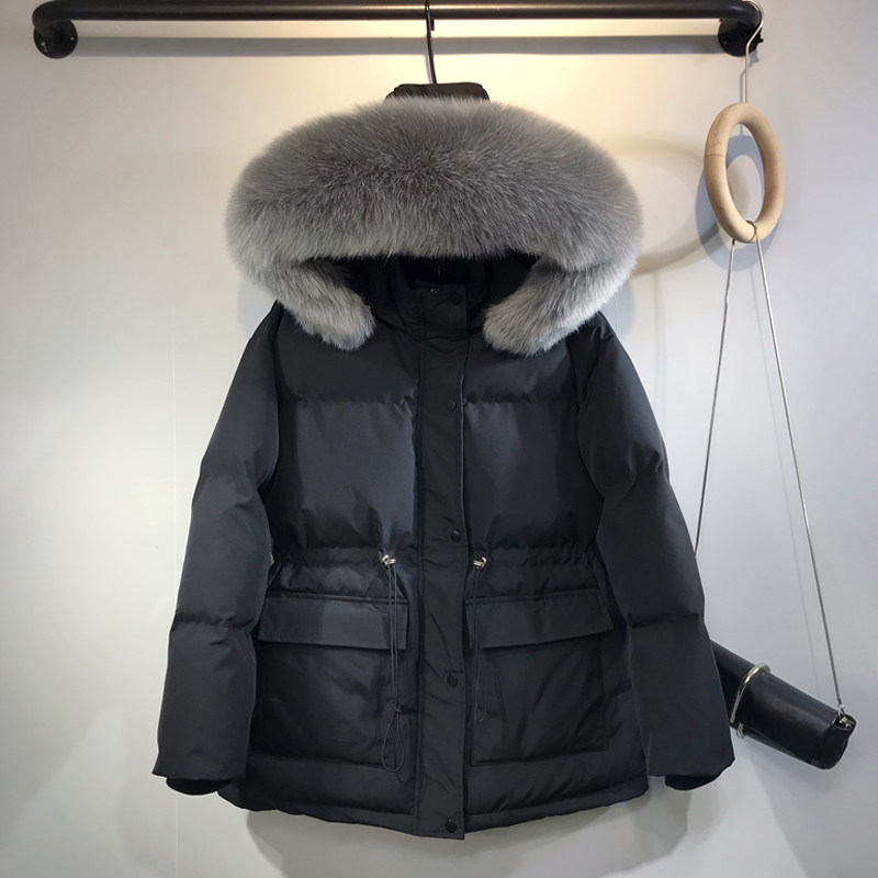 Mid-length cotton clothes women's 2021 winter new Korean version loose waist big fur collar thickened cotton clothes ins cotton jacket tide