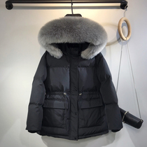 Medium length cotton clothes woman 2021 Winter new Korean version easy to collect waist and large fur collar thickened cotton clothes quilted and padded jacket