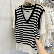 Fake two stripes T-shirt 2022 Summer foreign air splicing casual stitch sweatshirt loose short sleeve female ice silk blouses