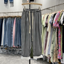 South Korea East gate Summer new classic plaid tightness waist Fashion Slim Trousers Loose Foreign Air Casual Pants Woman