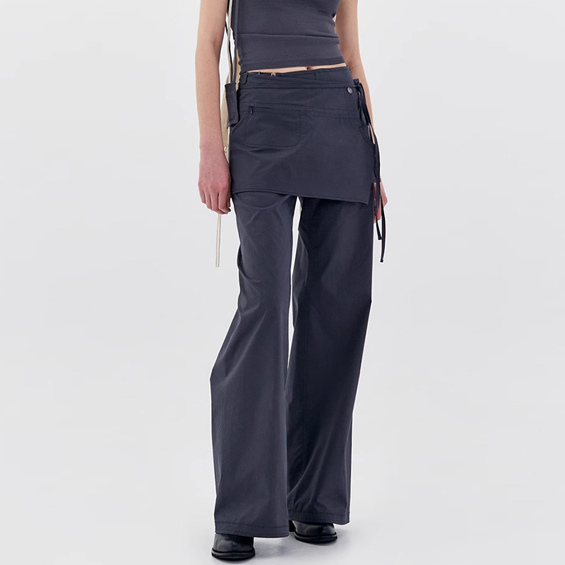 Facade Pattern Casual Pants for Women, Spring and Autumn, Jennie Tian Xiuwei Style, Floor-Length Pants, Layered Fake Two-Piece Skirt