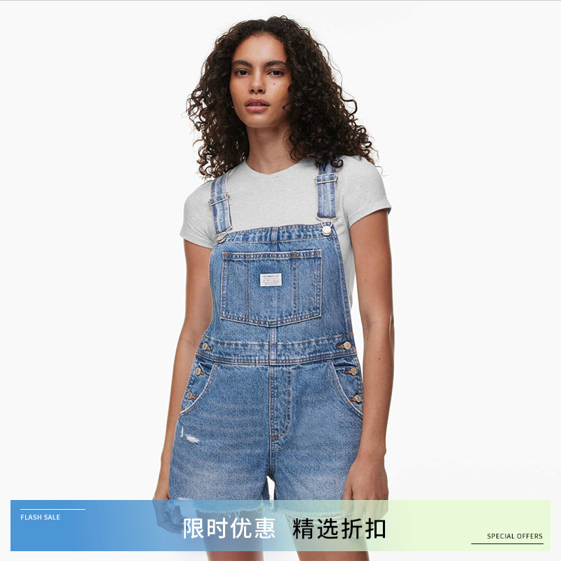 Levi's Blue Frayed Denim Overalls Shorts for Women, Vintage Versatile, 2026 Spring New Model in Stock