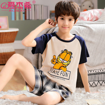 Boys  pajamas Summer cotton thin childrens boys summer short-sleeved suit summer half-sleeved shorts pullover 13 years old