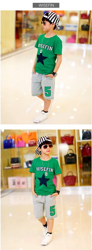 Quần áo trẻ em mùa hè cho bé trai Năm sao Năm áo thun ngắn tay + Quần cho bé Bộ đồ cotton váy trẻ em hàn quốc