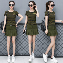 Sailor dance costume brand new womens suit 2019 summer new short sleeve cotton square dance fashion performance camouflage skirt