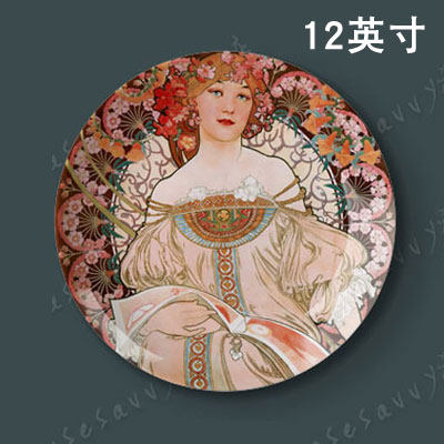 12-inch Mucha painting collection works decorative plate hanging plate swing plate ceramic plate decorative painting plate wall photo plate
