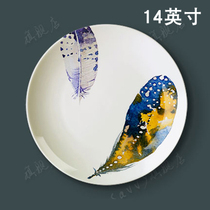 14 inch hand painted feather decorative plate Nordic modern style living room dining room plate Wall hanging plate Ceramic plate
