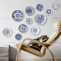 Blue and white porcelain plate set plate ceramic plate decorative plate hanging wall Chinese restaurant background Wall Wall wall hanging plate Wall Chinese decoration