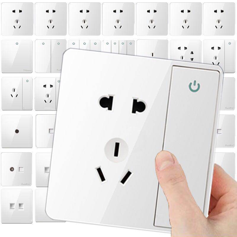 Luomen switch socket 86 type concealed pure white wall switch five-hole USB one-open double-cut switch porous socket