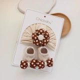 Осенняя детская милая шапка для новорожденных подходит для мужчин и женщин для девочек, комплект с бантиком