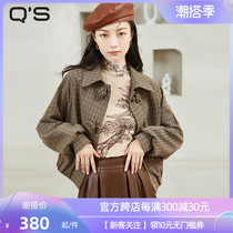 qs stalks 2022 spring new retro country wind capers jacket womens national wind disc buckle lantern sleeve gill tattoo short jacket