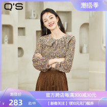 (Mall same section) Straw Xi 2022 Spring New Female Printed Press Pleat Shirt Retro Lantern Sleevy Blouse Blouse