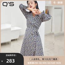 qs straw Hee spring autumn new French commuter dress women one-piece lace-up temperament wrap skirt A- line dress