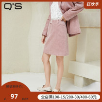 (Mall same section) qs Stalk Spring Autumn New High Waist Half Body Skirt With Slim Commute A Character Lamp Core Suede Bag Hip Skirt