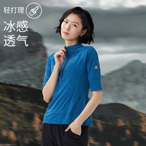 33000ft sports T-shirt female summer quick dry slim slim fit outdoor polo Ice Silk stand collar shirt breathable short sleeve