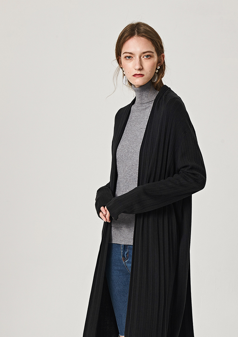 Gubang xuân mới áo len đen dài cardigan Hàn Quốc áo len mỏng nữ - Đan Cardigan áo khoác len cardigan nữ