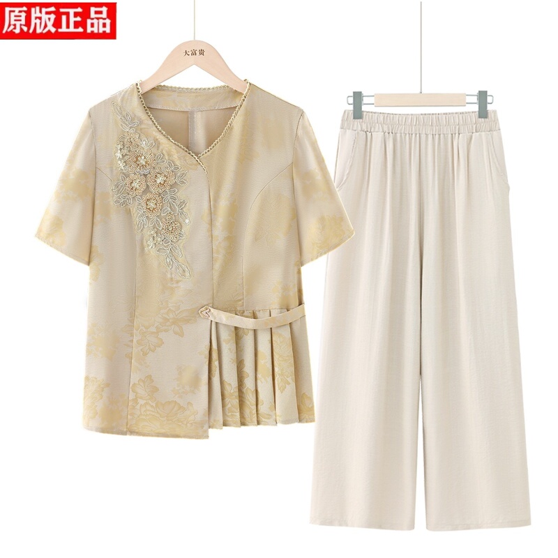 2025 New Short-Sleeved Summer Outfit for Mothers, New Chinese-Style Blouse, Stylish Middle-Aged and Elderly Women's Clothing, Elegant and Dignified Top