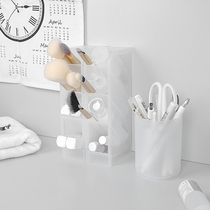 Japanese ins simple unprinted style frosted transparent desktop oblique four-frame pen holder lipstick makeup brush storage box