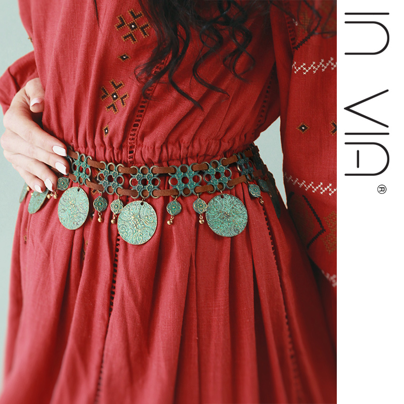 Retro copper green stream waist belt Bohemian wind jewelry belly dance accessories kit invia