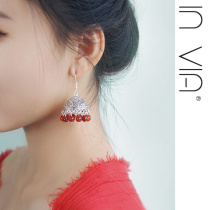 Nepalese earrings red Indian jewelry female tassel birdcage 925 sterling silver earrings earrings short national ancient style