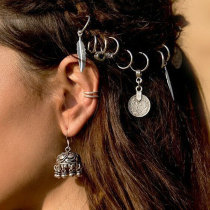 Dirty braided ring buckle hair jewelry bohemian ethnic style headdress braided hair head ring cool handsome retro stainless steel earrings