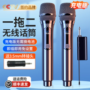 Universal Wireless Microphone One-To-Two Karaoke Microphone for Home Singing Ktv with Sound Card Professional Outdoor General Use