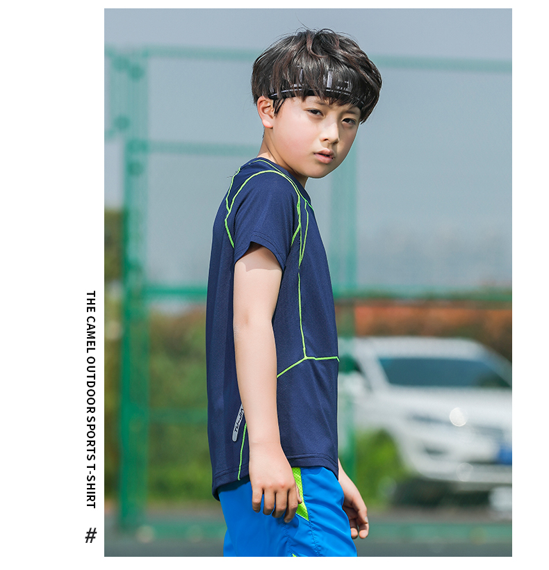 Trai thể thao ngoài trời quần áo khô nhanh phù hợp với ngắn tay T-Shirt trẻ em lớn mùa hè quần short đào tạo quần áo bóng rổ quần áo bóng đá shop quan ao tre em