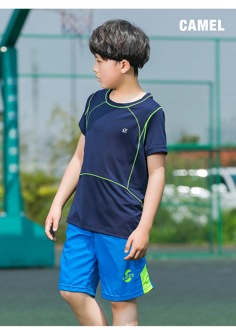 Trai thể thao ngoài trời quần áo khô nhanh phù hợp với ngắn tay T-Shirt trẻ em lớn mùa hè quần short đào tạo quần áo bóng rổ quần áo bóng đá shop quan ao tre em