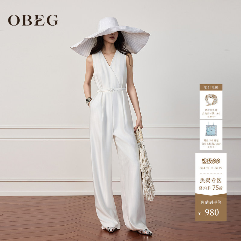 Obeg Oubiqian Flowing Satin Old Money Style Long Pants for Women 26 Summer New Sleeveless Waist-Tie Jumpsuit 50522573 Obeg Oubiqian Flowing Satin Old Money Style Long Pants for Women 26 Summer New Sleeveless Waist-Tie Jumpsuit 50522573