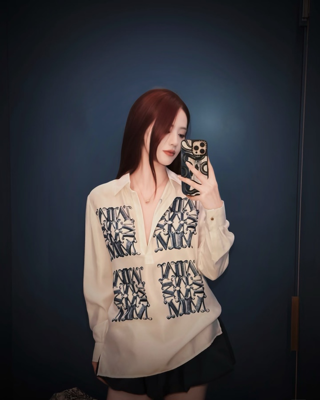 M Brand 26 Early Autumn New Model Celebrity-Inspired Half-Open Collar Positioning Kaleidoscope Twill Silk Shirt