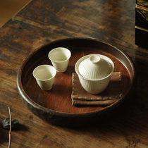 sus daily) Jingdezhen grass ash glaze retro straight line pattern without cover bowl tea bowl Song style simple tea set