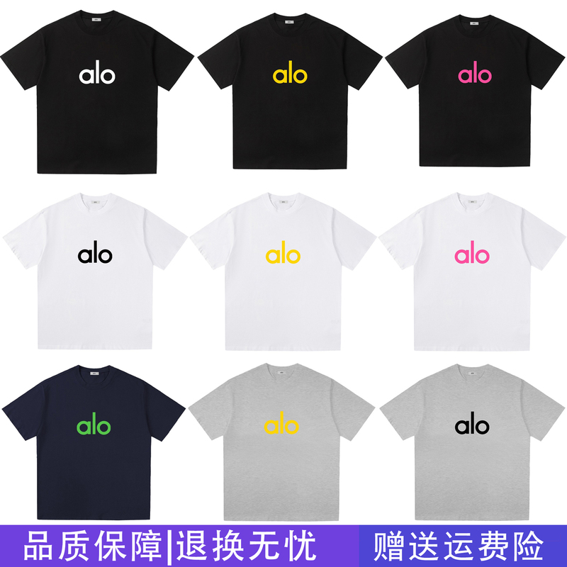 Trendy Brand Short-Sleeve Alo Letter Print T-Shirt for Men and Women, Loose Fit, Large Size, American Version, Letter Print Logo Top