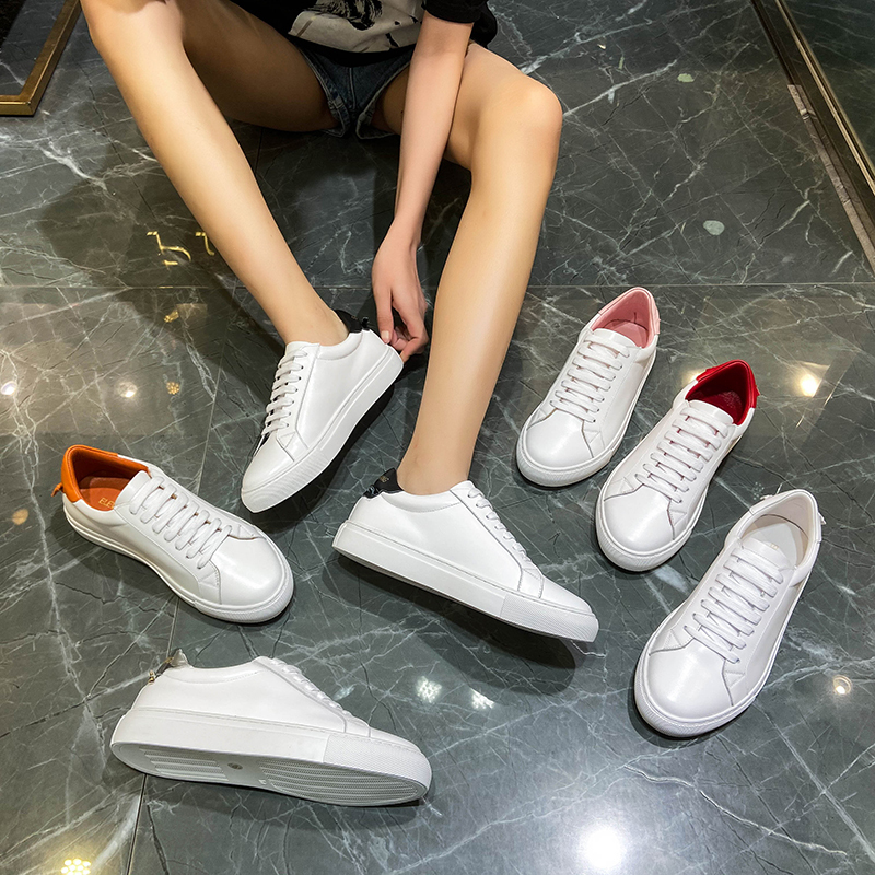 High-End Casual White Sneakers for Women 2025 New Genuine Leather Lace-Up Flat Casual Shoes Couple Sneakers for Men