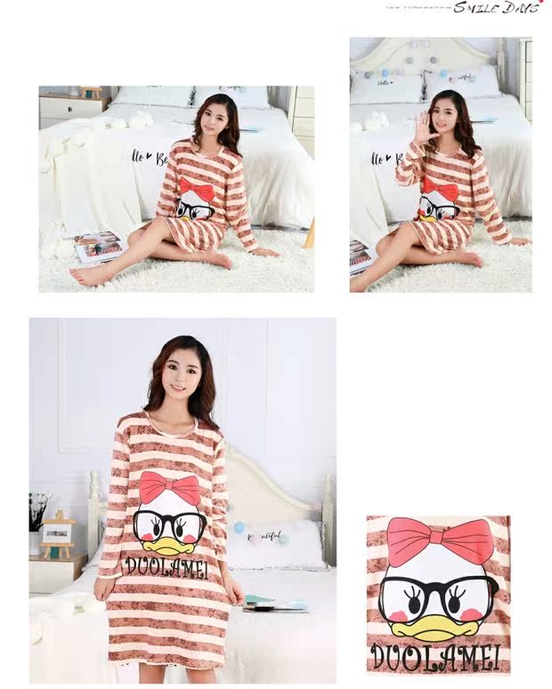 Phụ nữ mang thai mùa thu hoạt hình modal cotton nightgirl nữ dài tay dễ thương lỏng XL đồ ngủ phụ nữ ăn mặc béo mm đầm cho người lớn tuổi