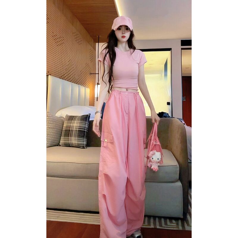 Ituu Super Stylish American-Style Hot Girl Quick-Dry Cargo Pants 2026 New Summer Slimming Wide-Leg Designer Pants