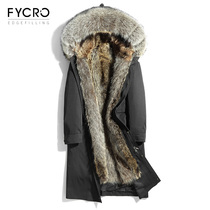 Mens Parker 2020 new leather fur coat raccoon hair liner long coat Haining fur one