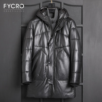 2020 new winter hooded leather down jacket men long sheep leather slim jacket leather leather men tide