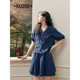 Wide color denim short-sleeved shirt two-piece suit skirt for women 2024 spring and summer new style short skirt for small people to wear a complete set